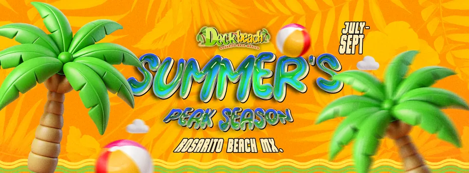Temporada alta de verano en Deck on the beach, Rosarito Beach, julio a septiembre